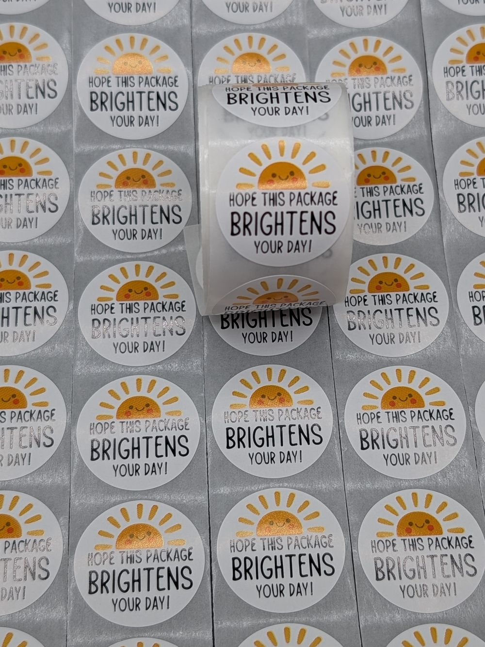 500 Count 1 Roll Brightens Your Day Sunny Small Business Stickers Roll Shipping